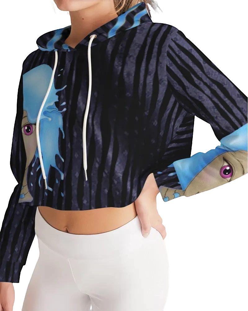 Cropped Hoodie for Aquarius Girls- Workout Cover Top. Streetwear. Gymwear Top- Cosmic Aqua. WickedYo.